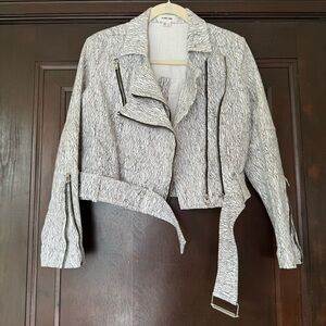 Helmut Lang Black & White Printed Cotton Moto Jacket, Size Medium